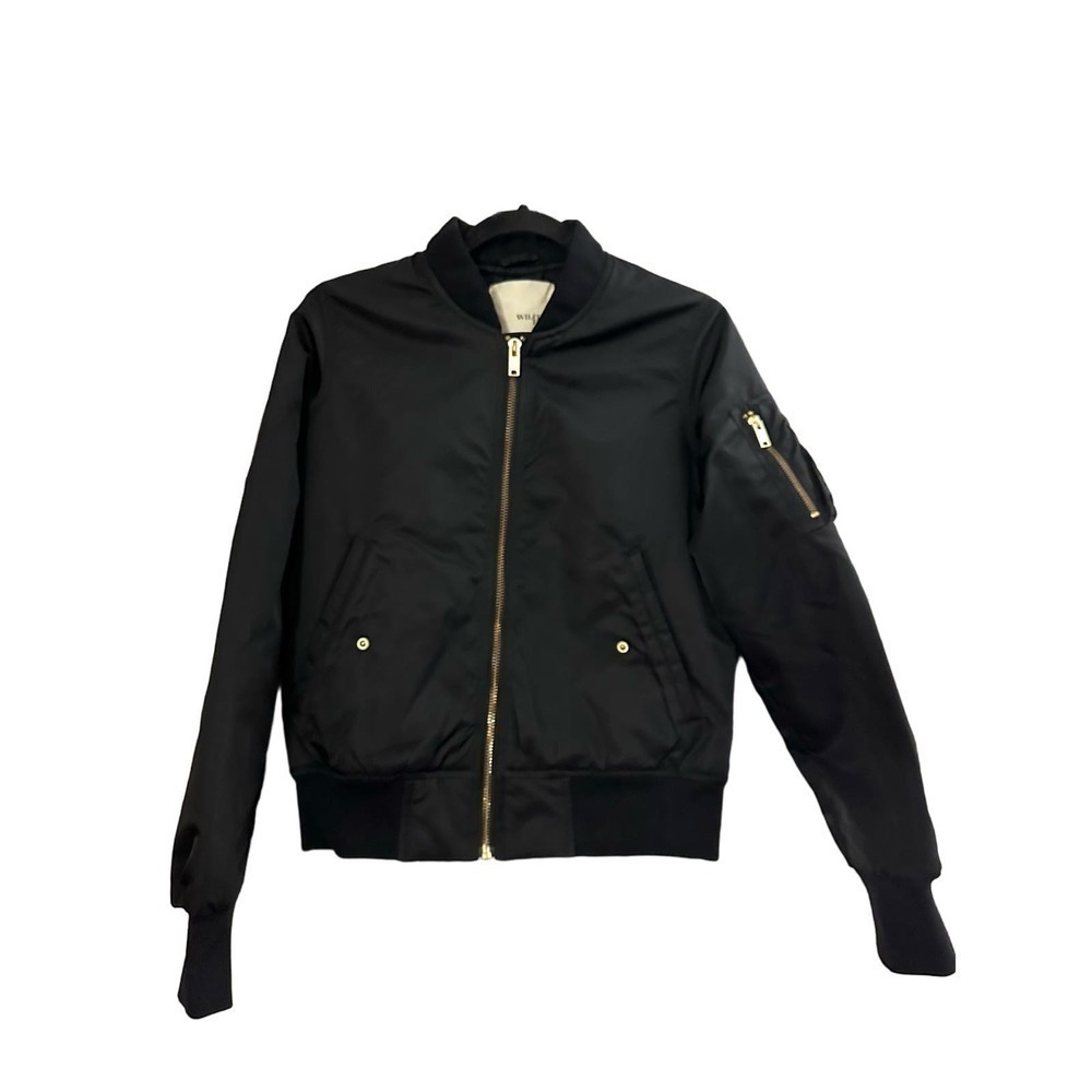 Wilfred Free ARITZIA Black Bomber Jacket Gold-Tone Hardware - Sz Small